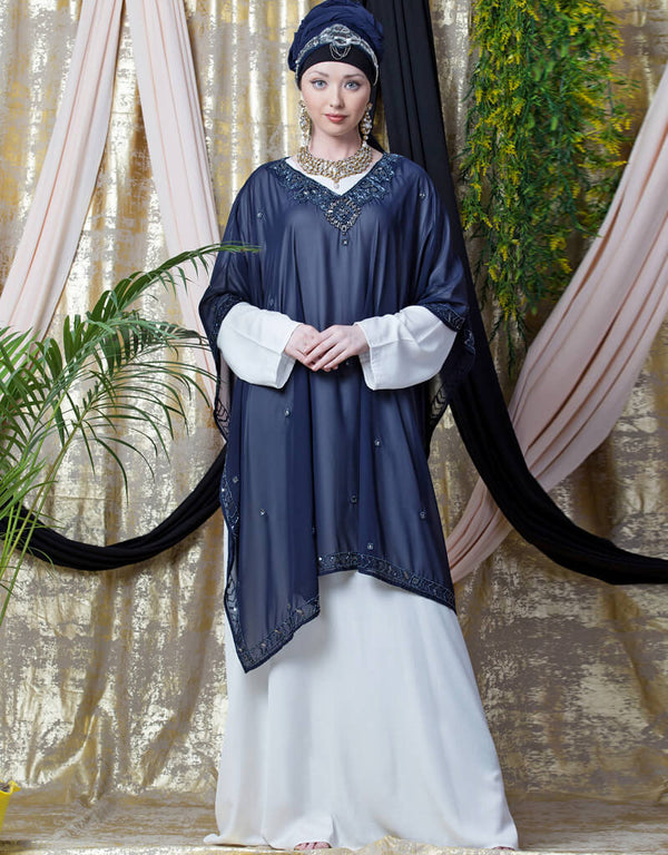 Trendy double layer embellished Party Abaya Maroon